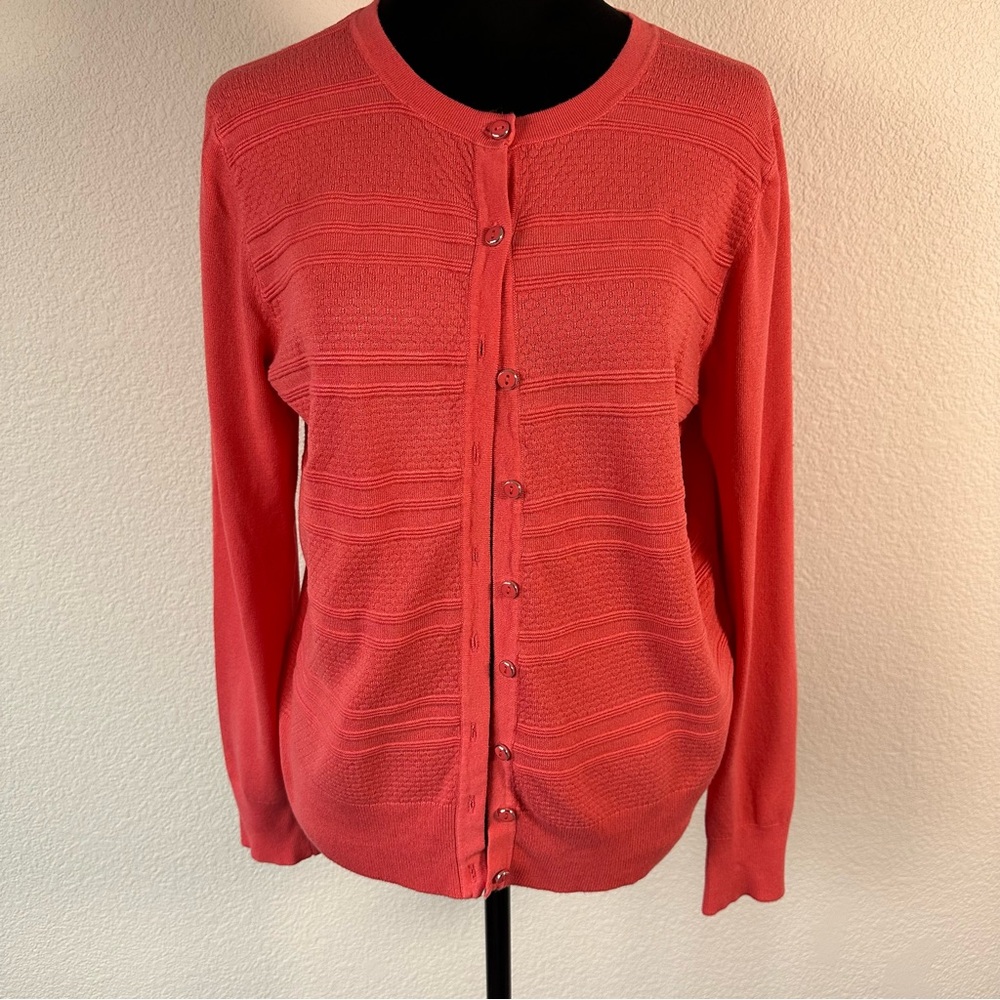 Charter Club Textured Button-Front Cardigan Sweater Coral Women’s Medium‎